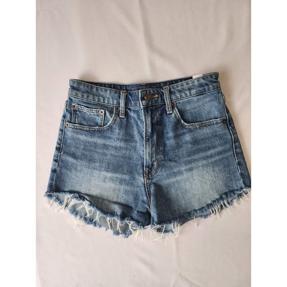 Lucky Brand Lucky Pins Denim Shorts Womens 4/27 Medium Wash Raw Hem Distressed
